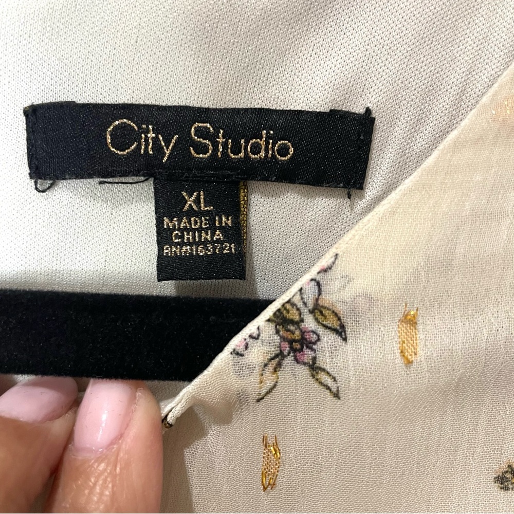 CITY STUDIOS Mini Dress Floral Long Shear Sleeves Tiered Skirt SZ XL NWOT - Picture 5 of 13